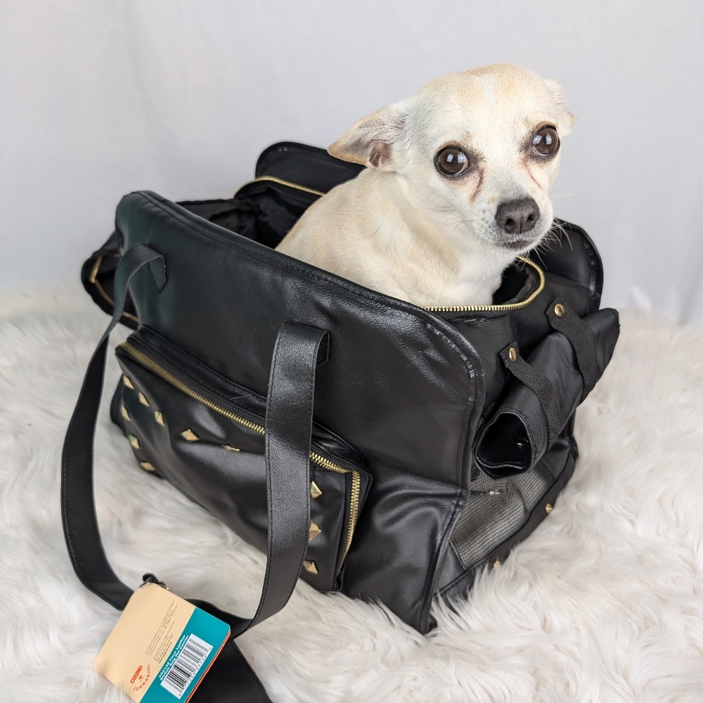 Cosmo Furbabies faux leather pet carrier, 17Lx11Hx10W, black